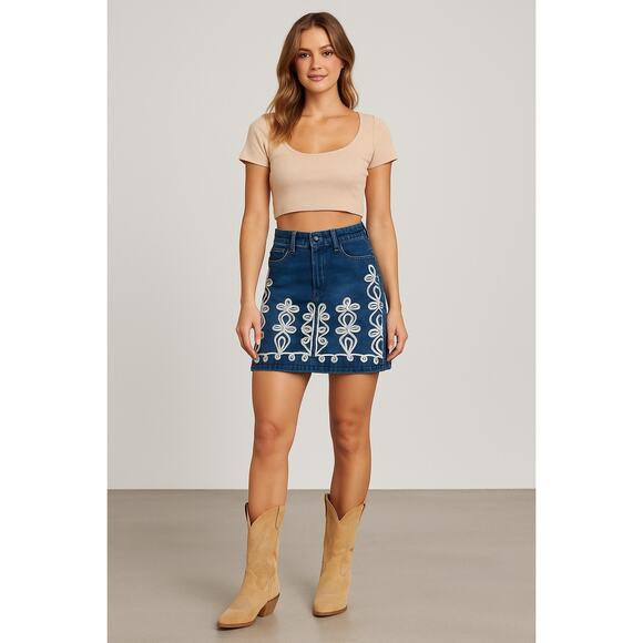 Vintage Betsey Johnson Embroidered Denim Jean Mini Skirt Size 2 New - Picture 1 of 7